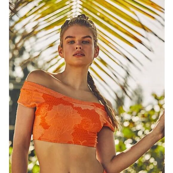 NEW Seea x Free People Chicama Surf Cap Sleeve Crop Top Coral Squeeze Size XS - Picture 6 of 11